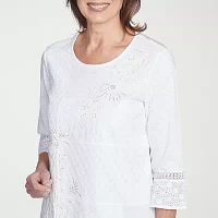 Alfred Dunner Womens Crew Neck 3/4 Sleeve Blouse