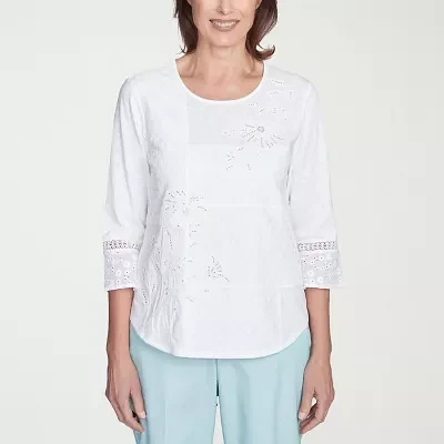 Alfred Dunner Womens Crew Neck 3/4 Sleeve Blouse