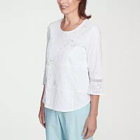 Alfred Dunner Womens Crew Neck 3/4 Sleeve Blouse