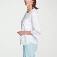 Alfred Dunner Womens Crew Neck 3/4 Sleeve Blouse