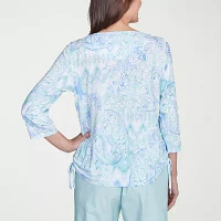 Alfred Dunner St Thomas Womens Crew Neck 3/4 Sleeve Stretch Fabric T-Shirt