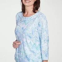 Alfred Dunner St Thomas Womens Crew Neck 3/4 Sleeve Stretch Fabric T-Shirt