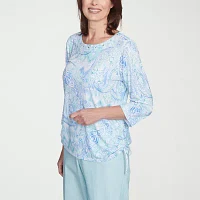 Alfred Dunner St Thomas Womens Crew Neck 3/4 Sleeve Stretch Fabric T-Shirt
