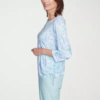 Alfred Dunner St Thomas Womens Crew Neck 3/4 Sleeve Stretch Fabric T-Shirt