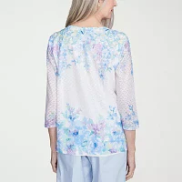 Alfred Dunner St Thomas Womens Crew Neck 3/4 Sleeve T-Shirt