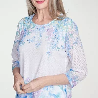 Alfred Dunner St Thomas Womens Crew Neck 3/4 Sleeve T-Shirt