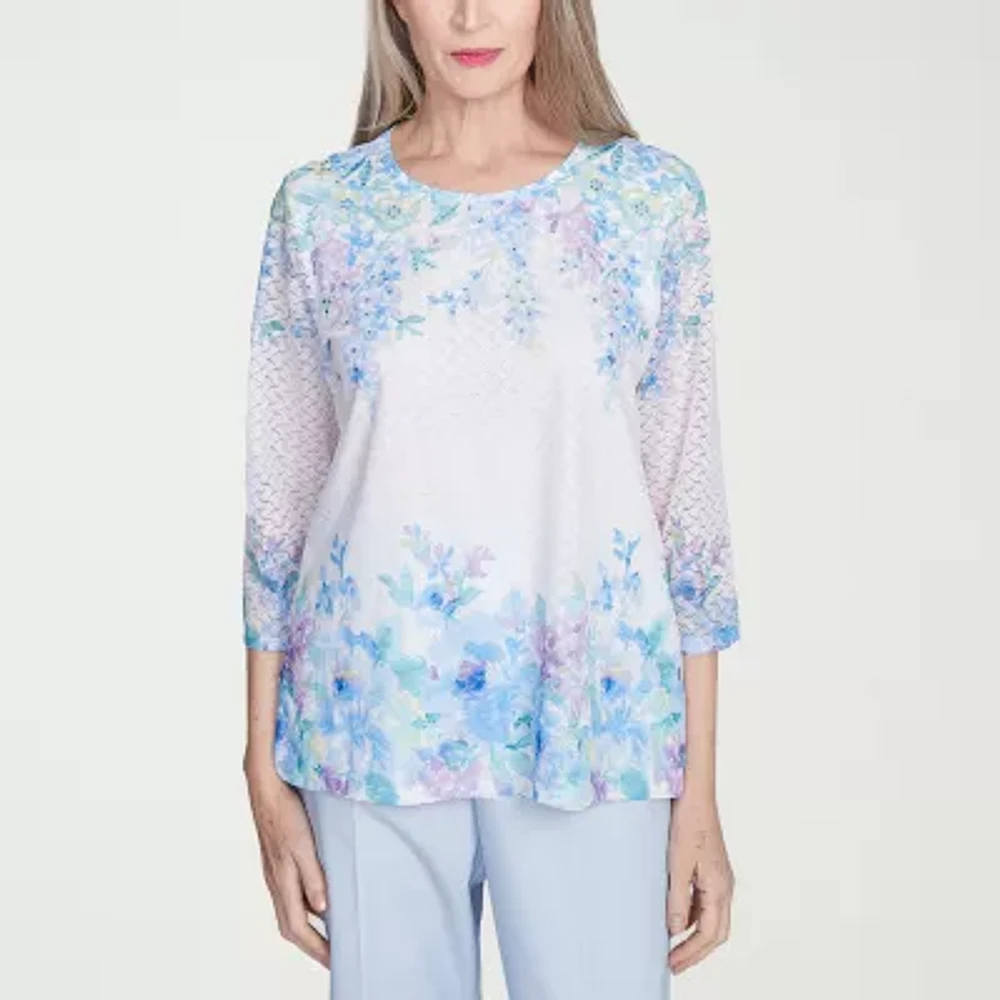 Alfred Dunner St Thomas Womens Crew Neck 3/4 Sleeve T-Shirt