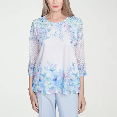 Alfred Dunner St Thomas Womens Crew Neck 3/4 Sleeve T-Shirt