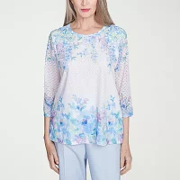 Alfred Dunner St Thomas Womens Crew Neck 3/4 Sleeve T-Shirt