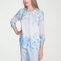 Alfred Dunner St Thomas Womens Crew Neck 3/4 Sleeve T-Shirt