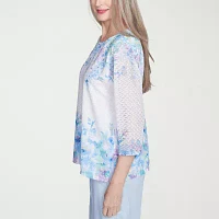 Alfred Dunner St Thomas Womens Crew Neck 3/4 Sleeve T-Shirt