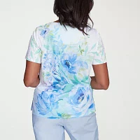 Alfred Dunner Womens Split Crew Neck Short Sleeve Stretch Fabric T-Shirt