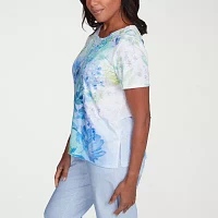 Alfred Dunner Womens Split Crew Neck Short Sleeve Stretch Fabric T-Shirt
