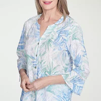 Alfred Dunner St Thomas Womens 3/4 Sleeve Embroidered Button-Down Shirt