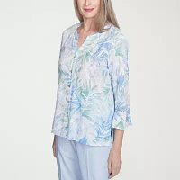 Alfred Dunner St Thomas Womens 3/4 Sleeve Embroidered Button-Down Shirt