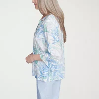 Alfred Dunner St Thomas Womens 3/4 Sleeve Embroidered Button-Down Shirt