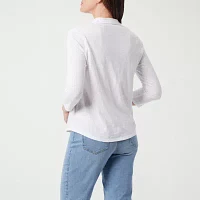 Gloria Vanderbilt Womens V Neck 3/4 Sleeve Polo Shirt