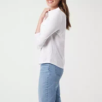 Gloria Vanderbilt Womens V Neck 3/4 Sleeve Polo Shirt
