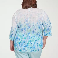 Alfred Dunner Plus Womens 3/4 Sleeve Button-Down Shirt