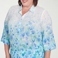 Alfred Dunner Plus Womens 3/4 Sleeve Button-Down Shirt