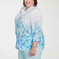 Alfred Dunner Plus Womens 3/4 Sleeve Button-Down Shirt