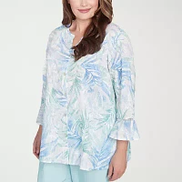 Alfred Dunner Plus St Thomas Womens 3/4 Sleeve Embroidered Button-Down Shirt