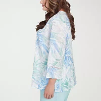 Alfred Dunner Plus St Thomas Womens 3/4 Sleeve Embroidered Button-Down Shirt