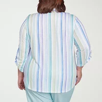 Alfred Dunner Plus St Thomas Womens 3/4 Sleeve Button-Down Shirt