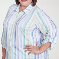 Alfred Dunner Plus St Thomas Womens 3/4 Sleeve Button-Down Shirt