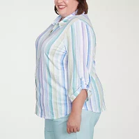 Alfred Dunner Plus St Thomas Womens 3/4 Sleeve Button-Down Shirt