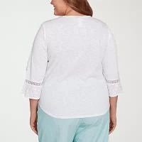Alfred Dunner Plus St Thomas Womens Crew Neck 3/4 Sleeve Blouse