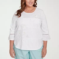 Alfred Dunner Plus St Thomas Womens Crew Neck 3/4 Sleeve Blouse