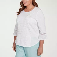 Alfred Dunner Plus St Thomas Womens Crew Neck 3/4 Sleeve Blouse