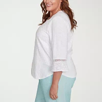 Alfred Dunner Plus St Thomas Womens Crew Neck 3/4 Sleeve Blouse