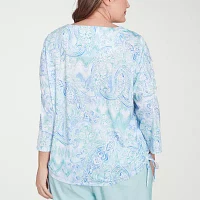 Alfred Dunner Womens Plus Crew Neck 3/4 Sleeve Stretch Fabric T-Shirt
