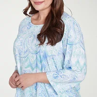 Alfred Dunner Womens Plus Crew Neck 3/4 Sleeve Stretch Fabric T-Shirt