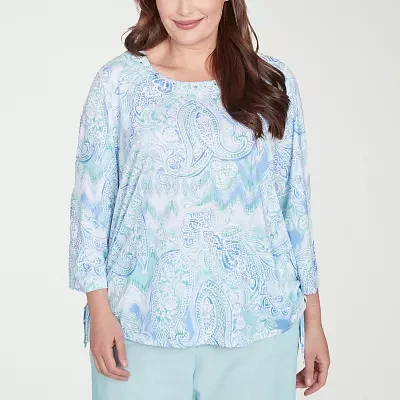Alfred Dunner Womens Plus Crew Neck 3/4 Sleeve Stretch Fabric T-Shirt