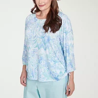 Alfred Dunner Womens Plus Crew Neck 3/4 Sleeve Stretch Fabric T-Shirt