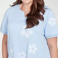 Alfred Dunner Womens Plus Split Crew Neck Short Sleeve T-Shirt