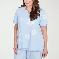 Alfred Dunner Womens Plus Split Crew Neck Short Sleeve T-Shirt