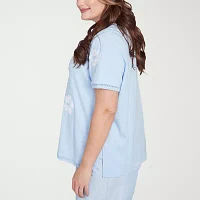 Alfred Dunner Womens Plus Split Crew Neck Short Sleeve T-Shirt