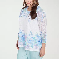 Alfred Dunner St Thomas Womens Plus Crew Neck 3/4 Sleeve T-Shirt