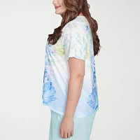 Alfred Dunner Womens Plus Split Crew Neck Short Sleeve Stretch Fabric T-Shirt