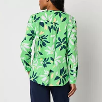 Liz Claiborne Tall Womens 3/4 Sleeve Regular Fit Button-Down Shirt