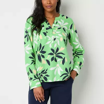 Liz Claiborne Tall Womens 3/4 Sleeve Regular Fit Button-Down Shirt