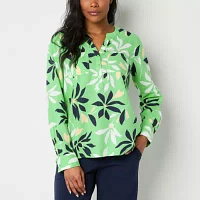 Liz Claiborne Tall Womens 3/4 Sleeve Regular Fit Button-Down Shirt