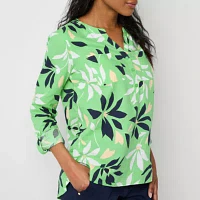Liz Claiborne Tall Womens 3/4 Sleeve Regular Fit Button-Down Shirt