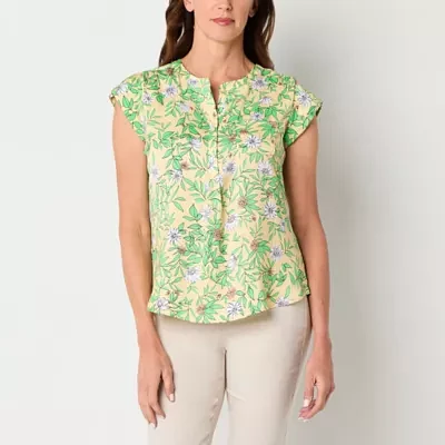 Liz Claiborne Tall Womens Short Sleeve Regular Fit Button-Down Shirt