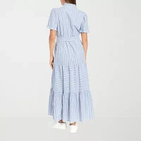 Clover And Sloane Womens Short Sleeve Striped Maxi Dress Petite