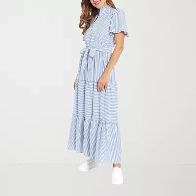 Clover And Sloane Womens Short Sleeve Striped Maxi Dress Petite